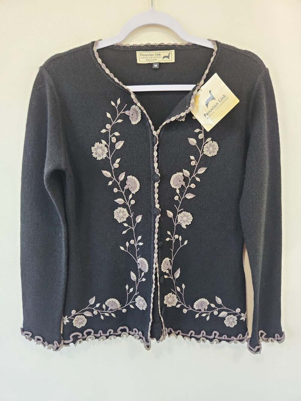 Vintage Peruvian Connection Cardigan Sweater Alpaca Embroidered Handmade M